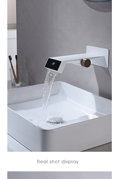 High-End White Brass Faucet with Intelligent Digital Display