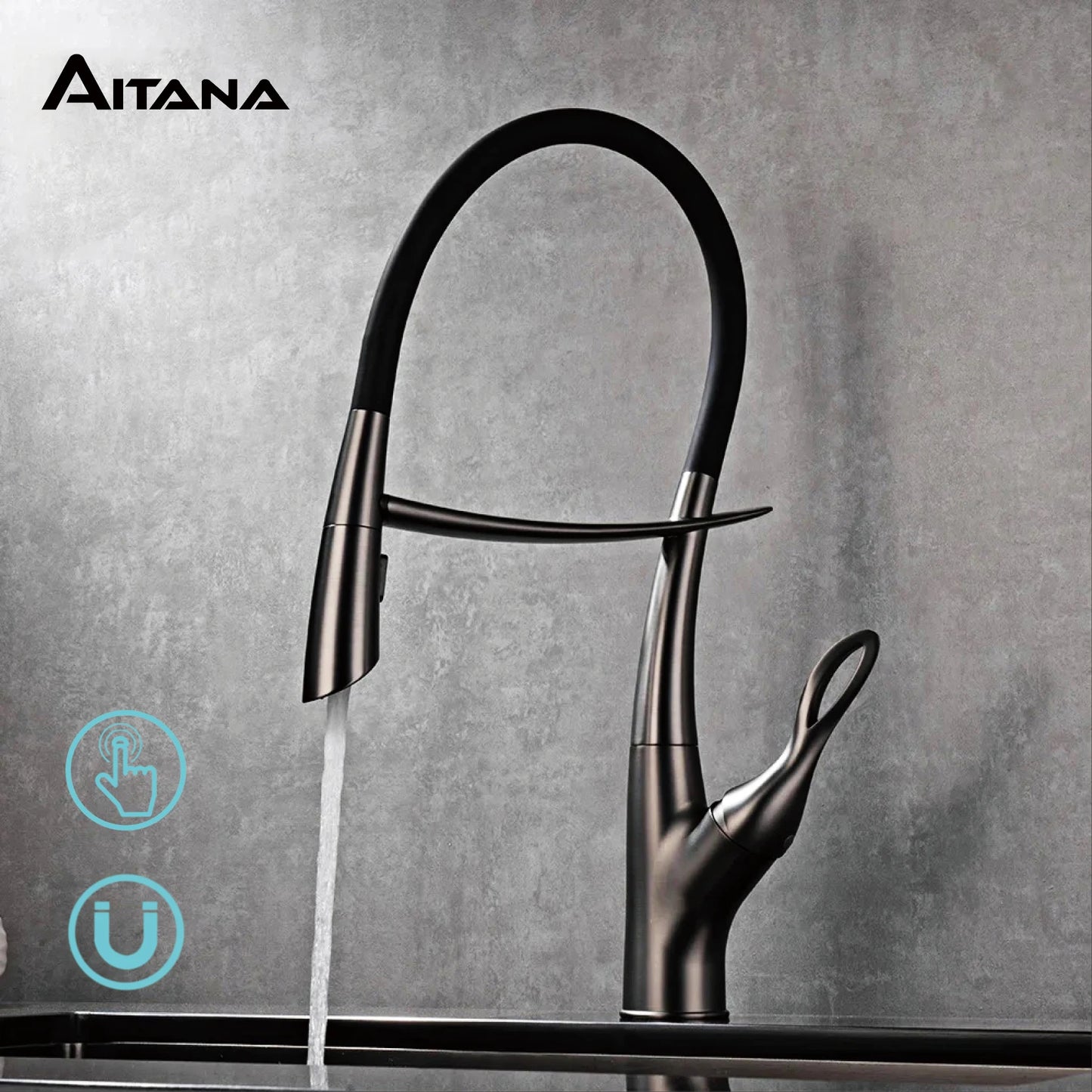 AITANA Luxury Brass Gun Grey Kitchen Faucet with Touch Switch