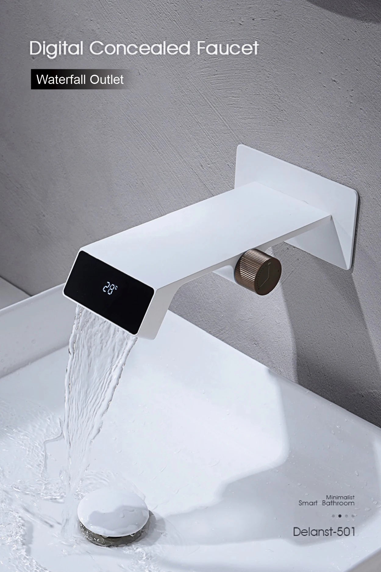 High-End White Brass Faucet with Intelligent Digital Display