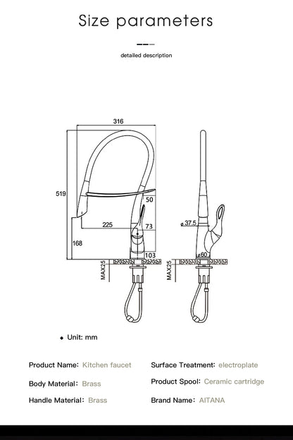 AITANA Luxury Brass Gun Grey Kitchen Faucet with Touch Switch