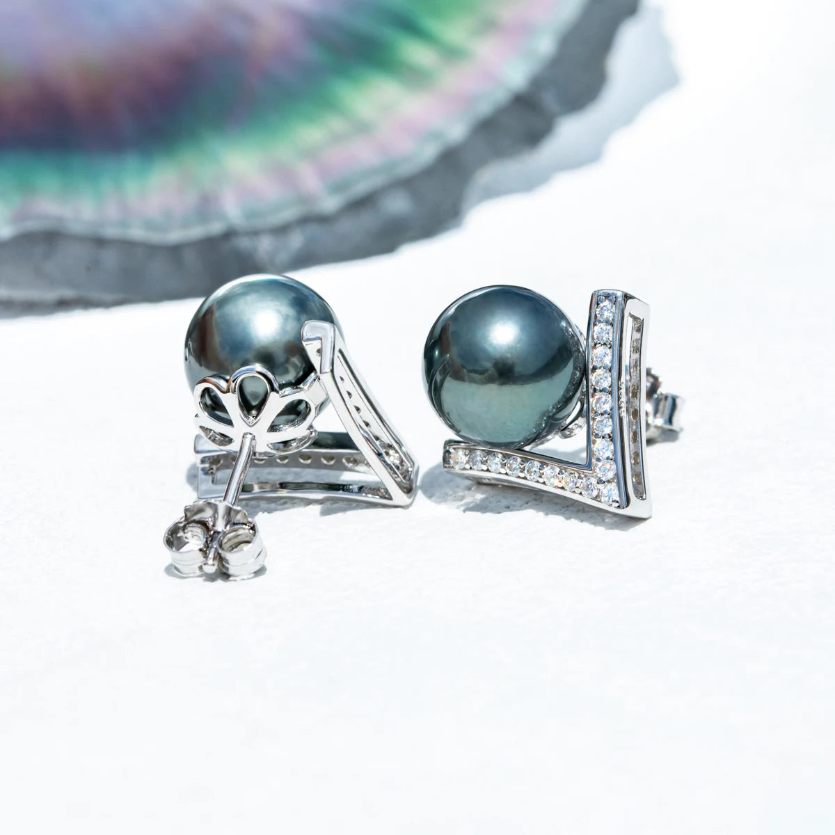 Natural Tahitian Pearl Stud Earrings.