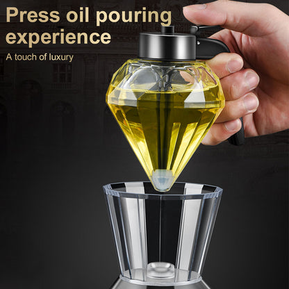 Diamond-Shaped Glass Honey Dispenser with Stand.