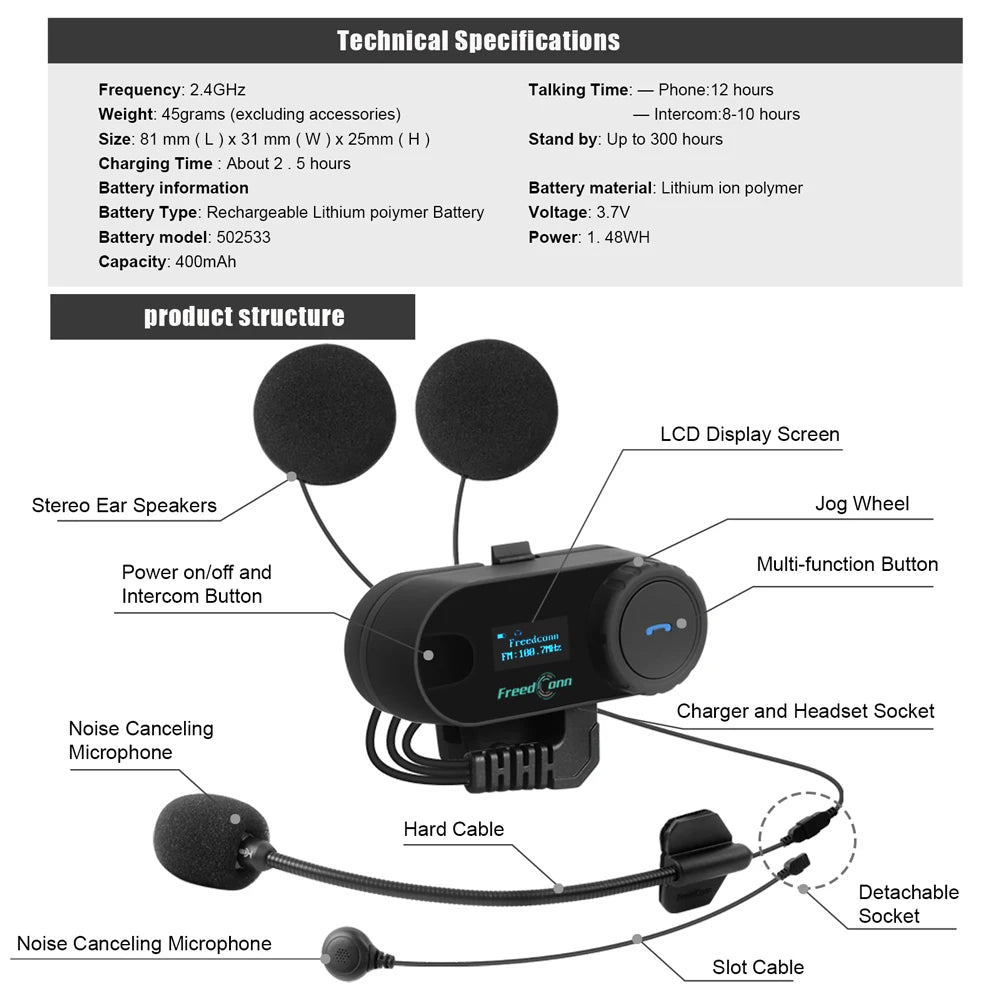 Freedconn T-Com SC Bluetooth Motorcycle Intercom Headset