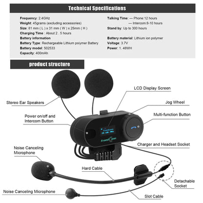 Freedconn T-Com SC Bluetooth Motorcycle Intercom Headset