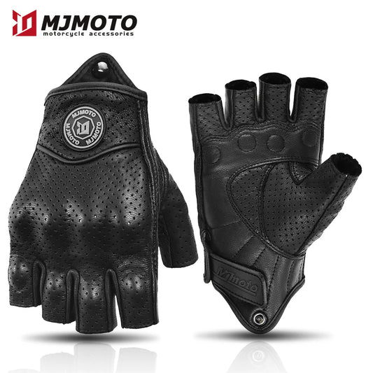 Retro Black Leather Fingerless Motorcycle Gloves