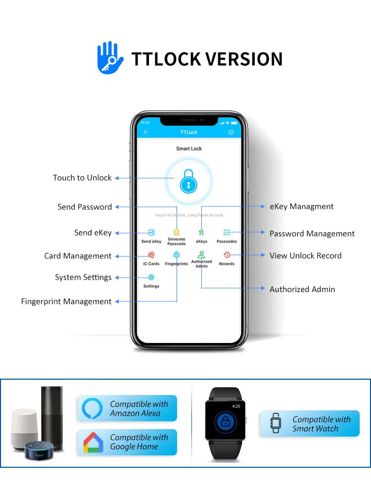 3CM Slim Waterproof Aluminum Bluetooth Smart Door Lock