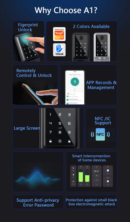 Tuya WiFi Smart Deadbolt Lock with Multiple Access Options