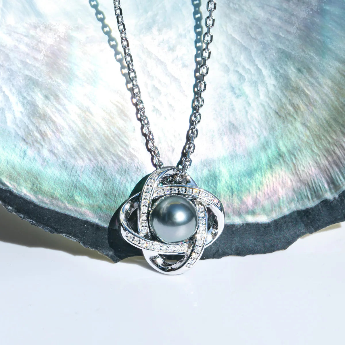 Tahitian Black Pearl Love Knot Necklace.