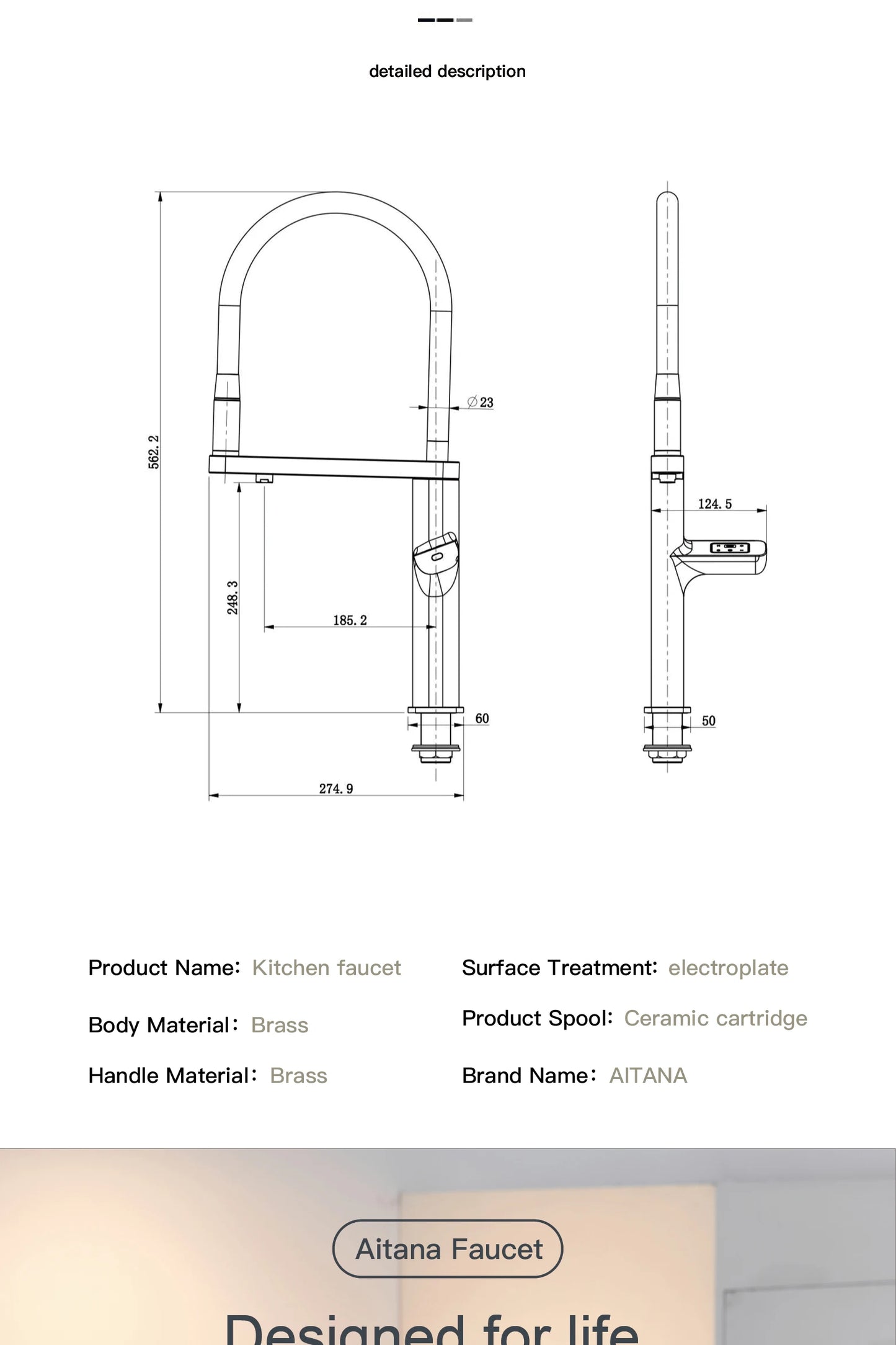 AITANA Luxury Gun Gray Kitchen Faucet with Intelligent Touch and Digital Display