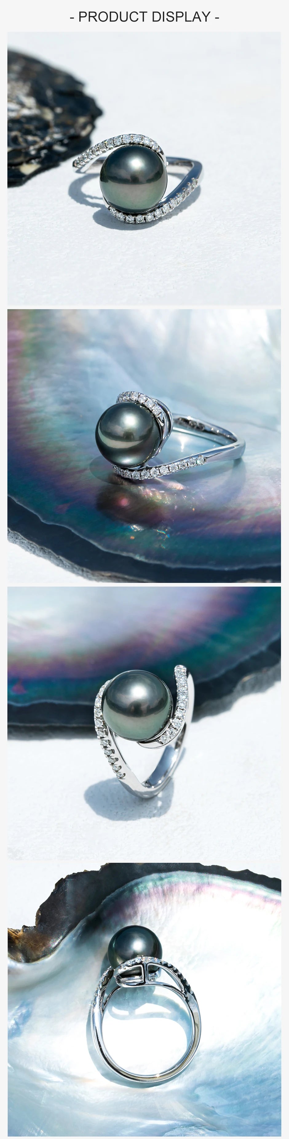 Natural Tahitian Black Pearl &amp; Moissanite Diamond Engagement Ring.