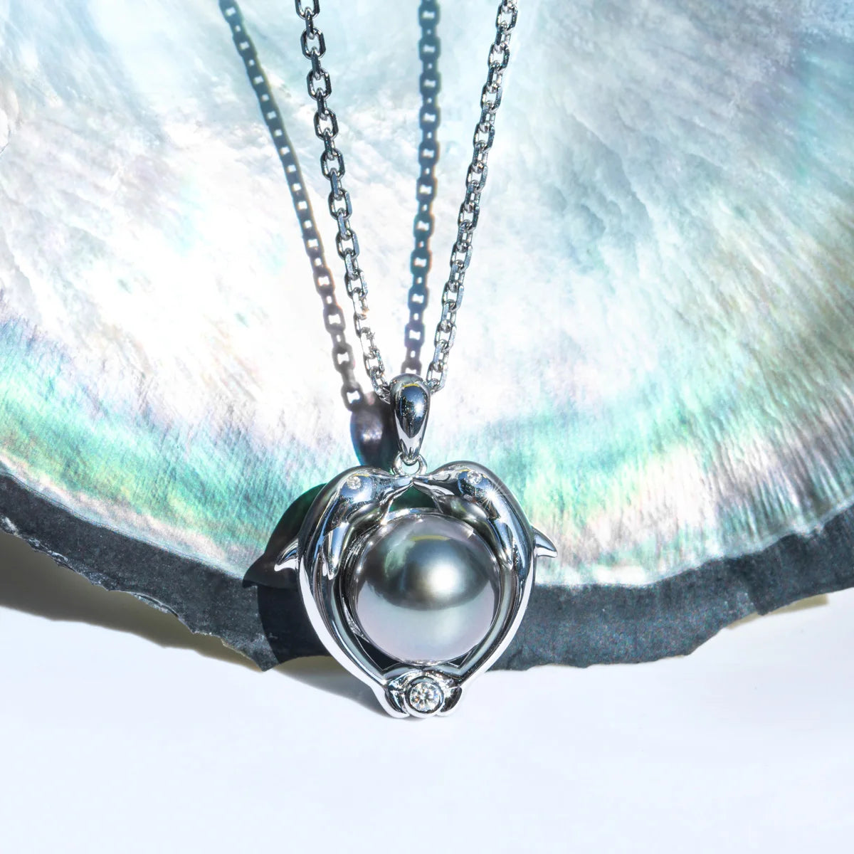 Tahitian Black Pearl Dolphin Necklace.