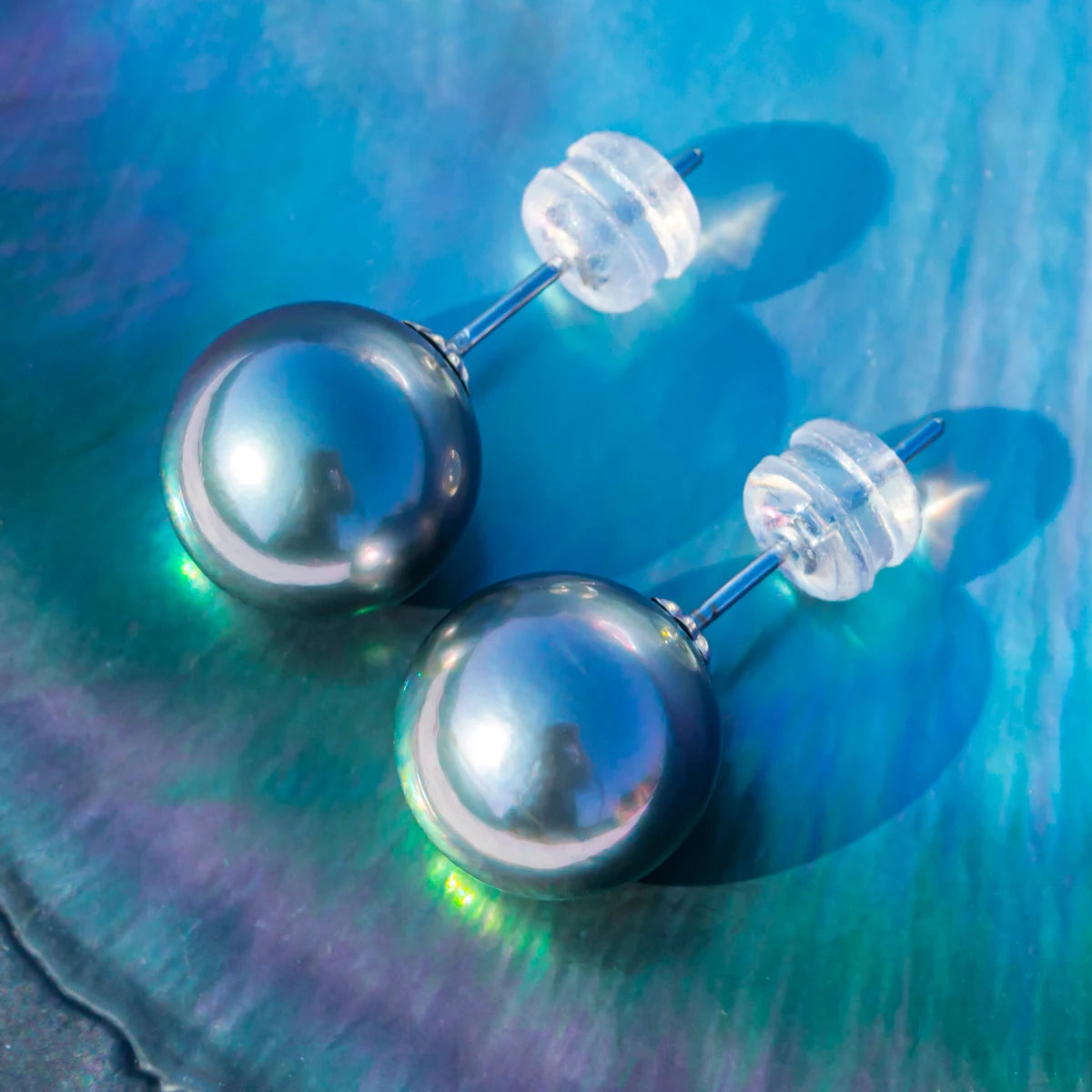 Natural Tahitian Pearl Stud Earrings.