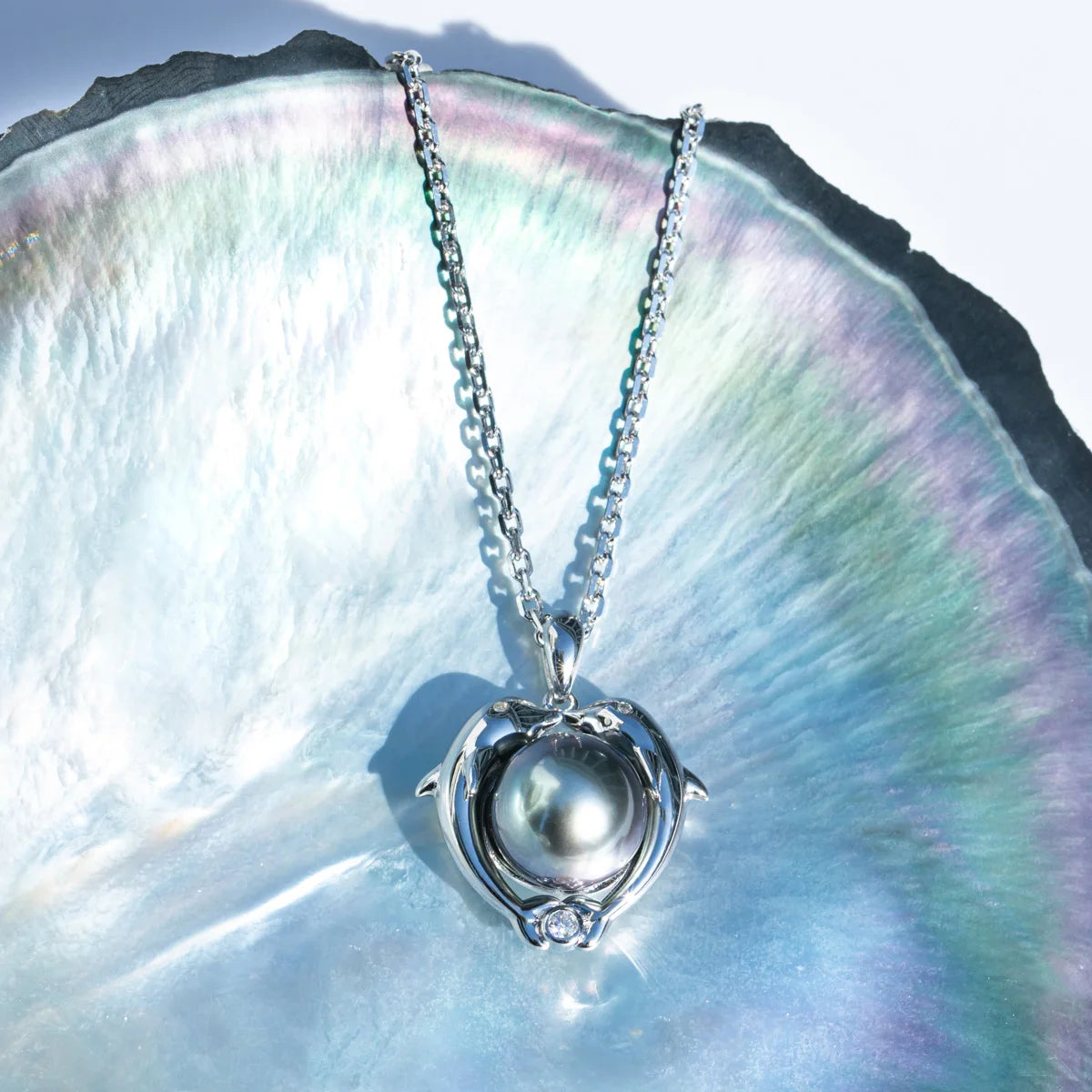 Tahitian Black Pearl Dolphin Necklace.