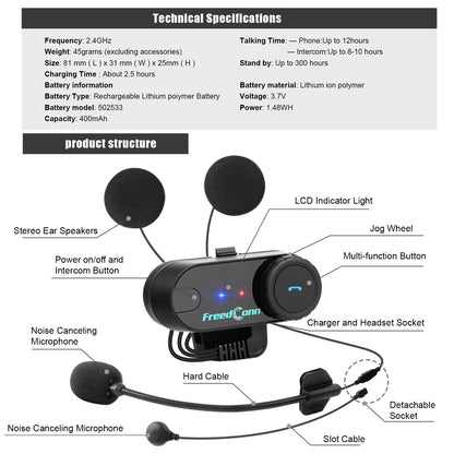 Freedconn Motorcycle Helmet Bluetooth Headset