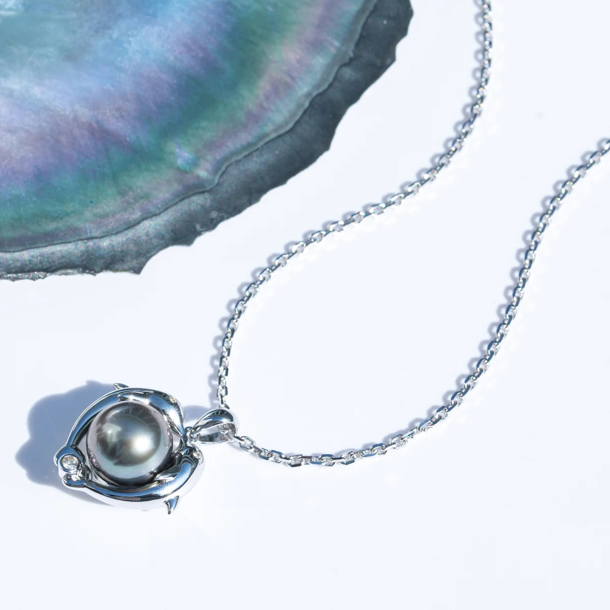 Tahitian Black Pearl Dolphin Necklace.