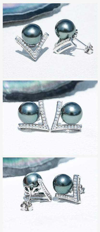 Natural Tahitian Pearl Stud Earrings.