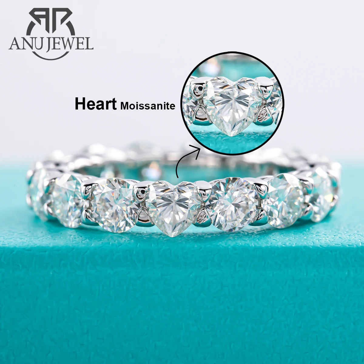 Heart Moissanite Diamond Wedding Band Ring.