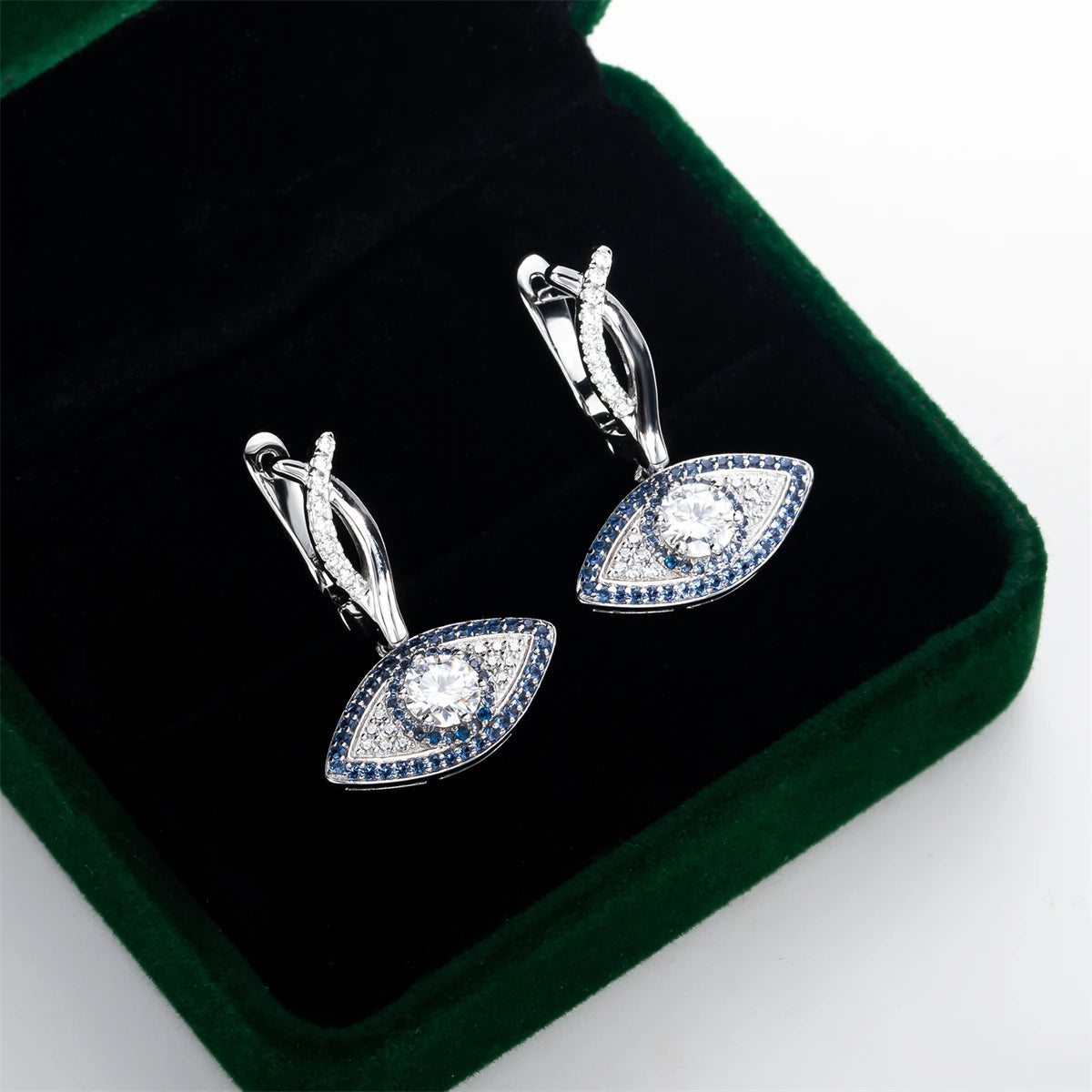 Moissanite Hoop Earrings &amp; Evil Eye Necklace Set.