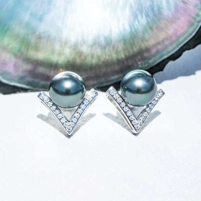 Natural Tahitian Pearl Stud Earrings.