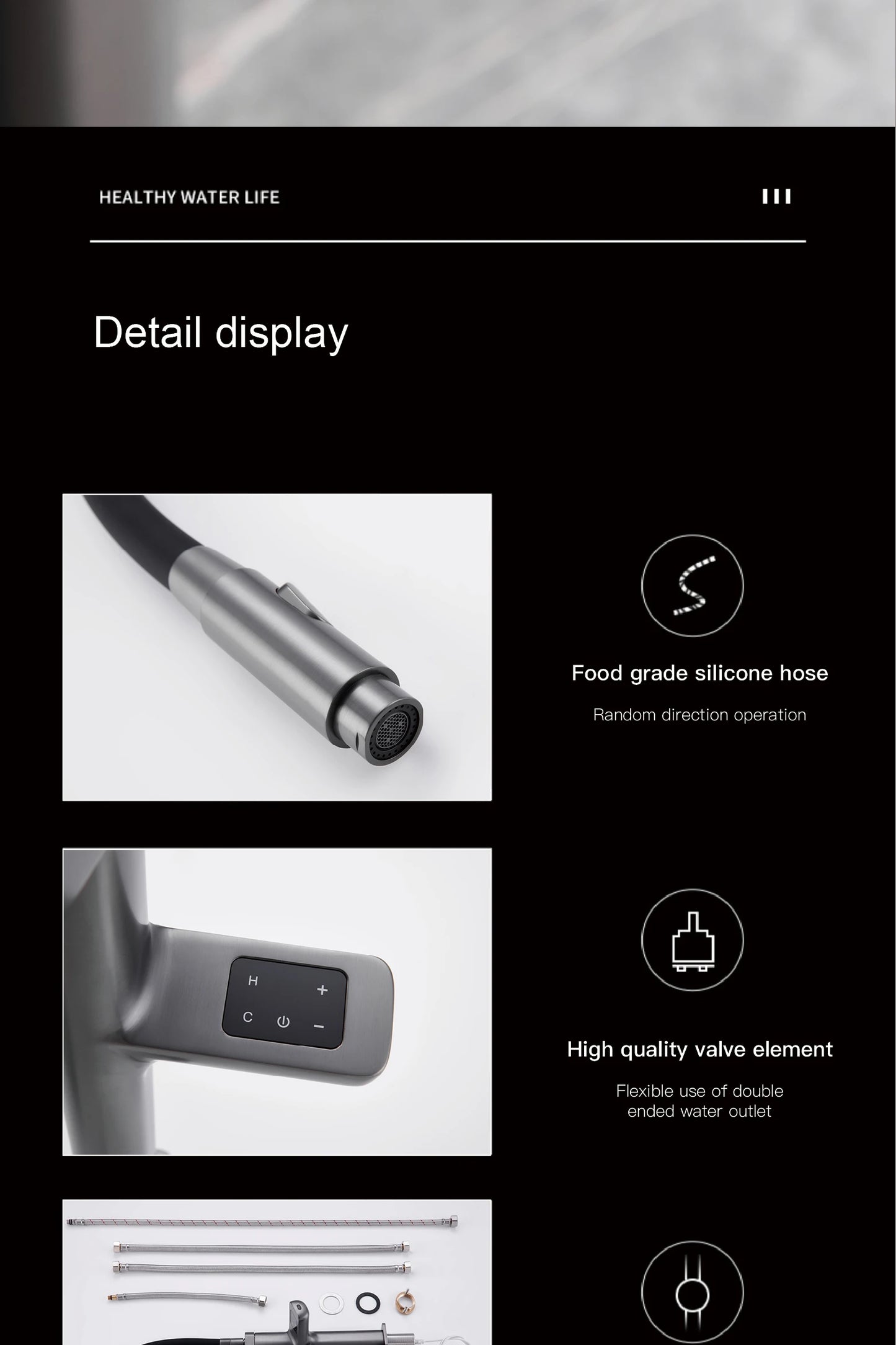 AITANA Luxury Gun Gray Kitchen Faucet with Intelligent Touch and Digital Display