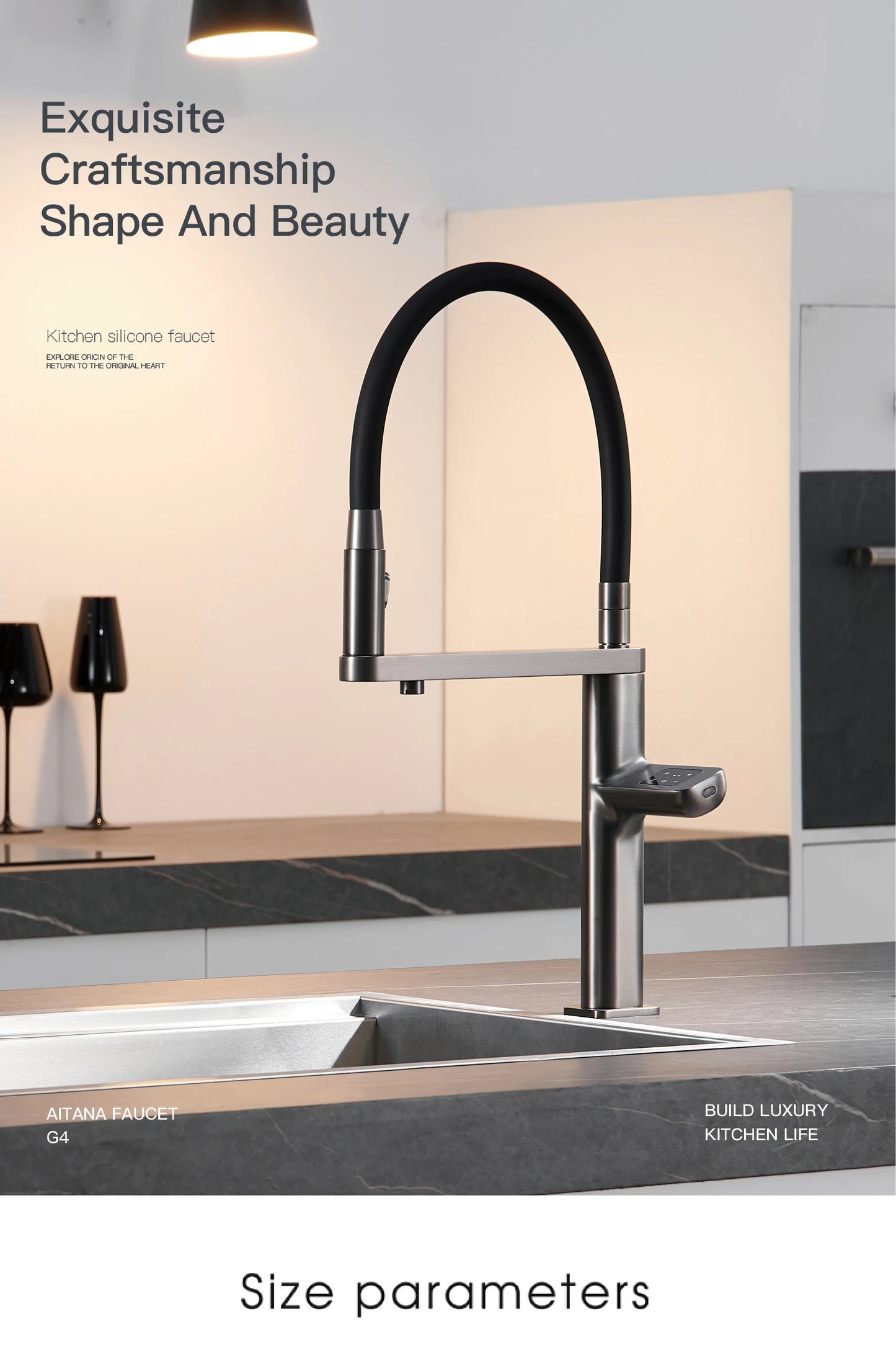 AITANA Luxury Gun Gray Kitchen Faucet with Intelligent Touch and Digital Display