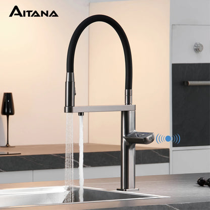 AITANA Luxury Gun Gray Kitchen Faucet with Intelligent Touch and Digital Display