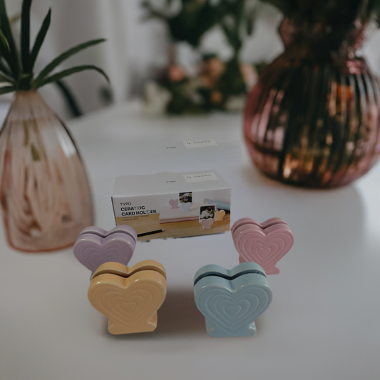 Ceramic Card Holder. Hearts  Elevate your organization and decoration game with our Ceramic Heart Card Holder Set.