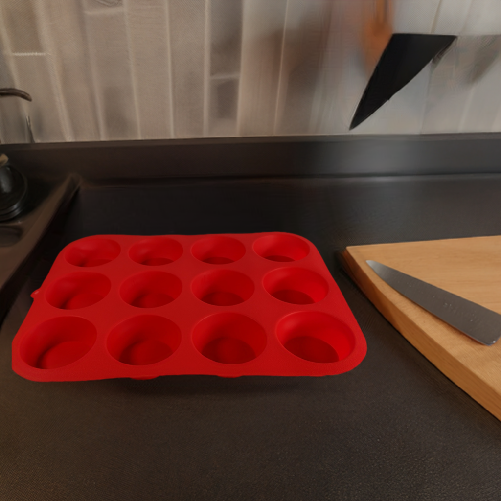 2 Pcs. Silicone Muffin Tray. 12 Cups. Upgrade your baking tools with our 2 Pack 12 Cup Silicone Muffin Trays.