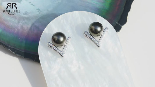 Natural Tahitian Pearl Stud Earrings.