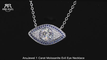 Moissanite Hoop Earrings &amp; Evil Eye Necklace Set.